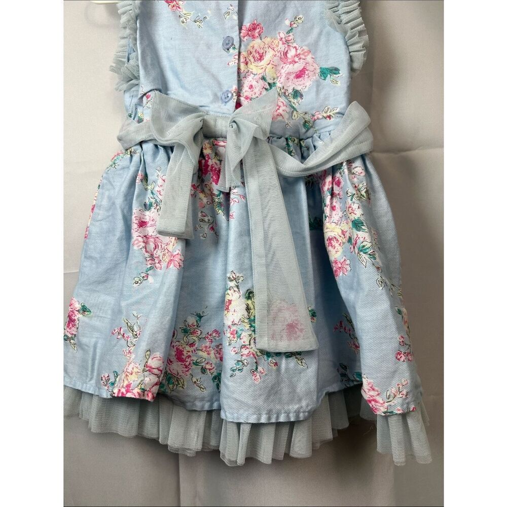 Mila and Emma blue party dress with pink flowers and mesh accents size 2T - Picture 10 of 14